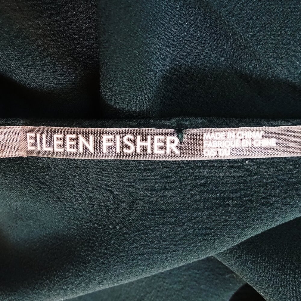 EILEEN FISHER Sheer Silk Georgette Wrap Boxy Fit Knee Length in Pine Green - Picture 9 of 10